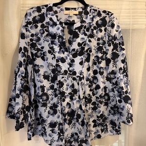 Loft blue flowered blouse medium